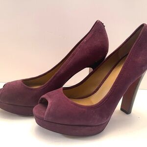New Coach Elegant purple eggplant peep toe heels
